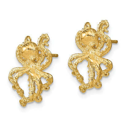 14K Gelbgold 2-d Poliert Octopus Ohrstecker