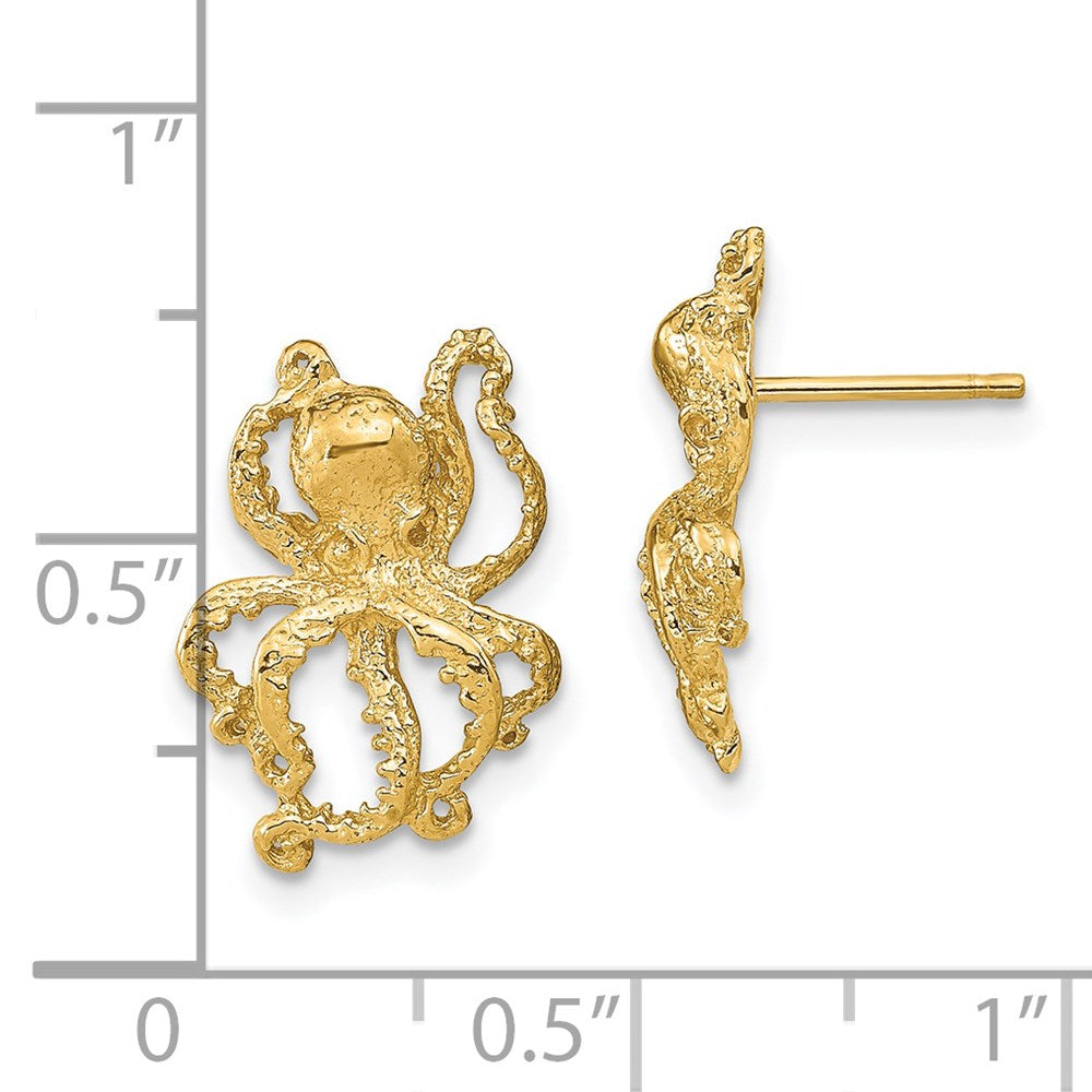 14K Gelbgold 2-d Poliert Octopus Ohrstecker