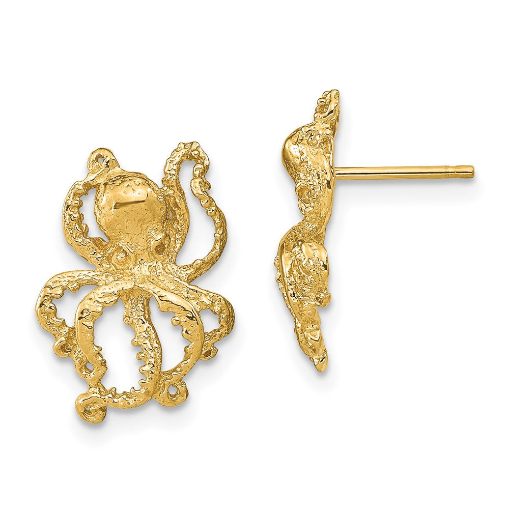 14K Gelbgold 2-d Poliert Octopus Ohrstecker