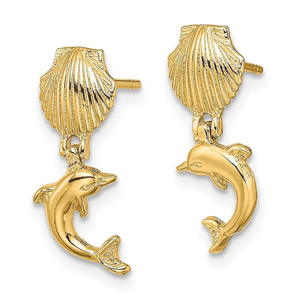 14K Gelbgold Delfin Hängend From Mini Muschel Ohrringe