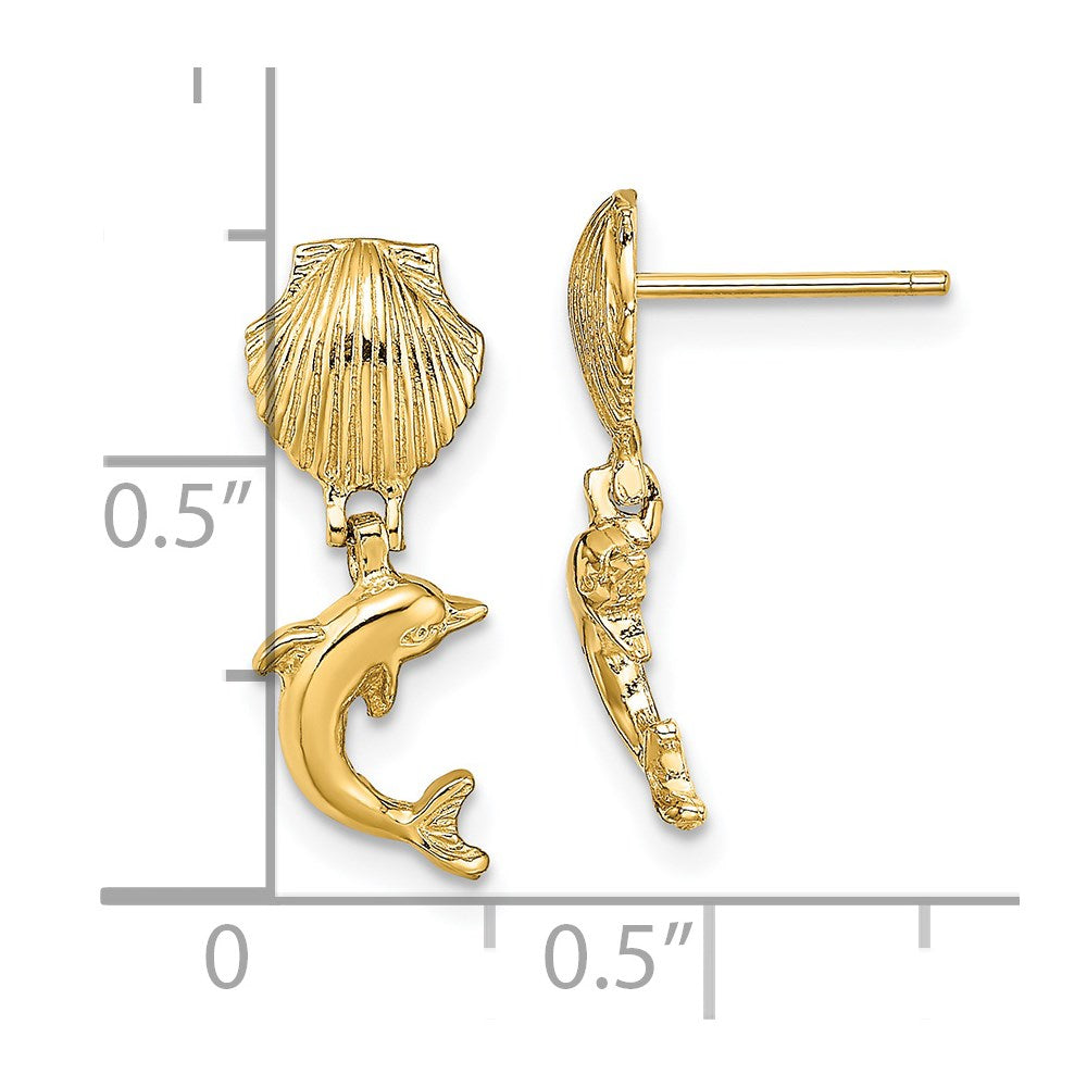 14K Gelbgold Delfin Hängend From Mini Muschel Ohrringe