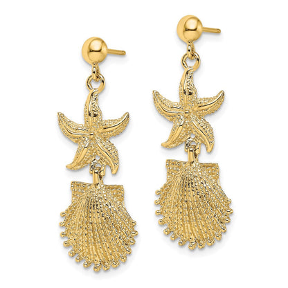 14K Gelbgold Seestern/scallop Muschel Ohrhänger