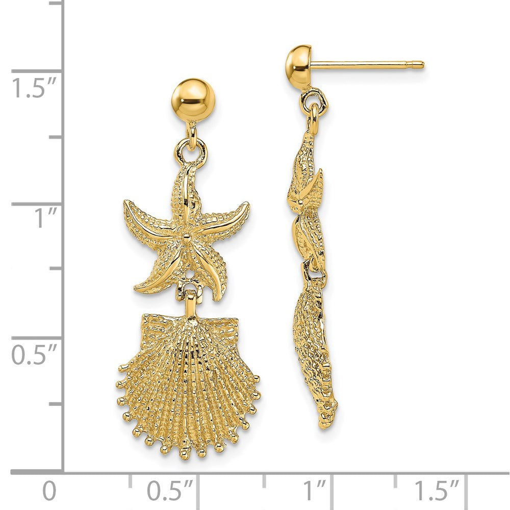 14K Gelbgold Seestern/scallop Muschel Ohrhänger