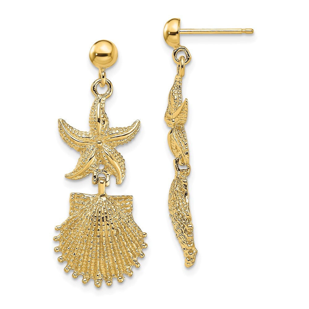 14K Gelbgold Seestern/scallop Muschel Ohrhänger