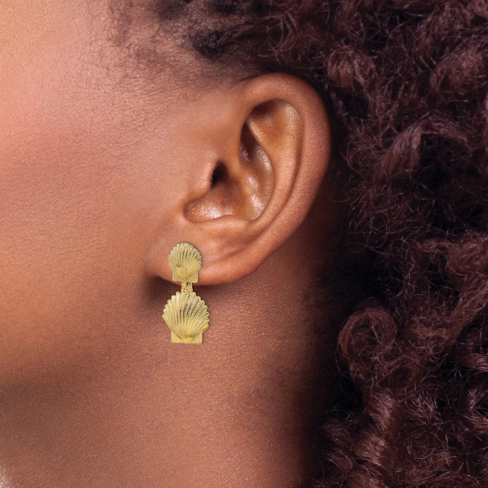 14K Gelbgold Doppelt Muschel Ohrstecker