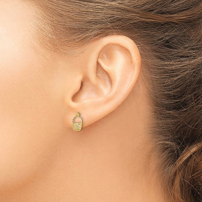 14K Gelbgold Mini Korb Flach Rückseite Ohrstecker