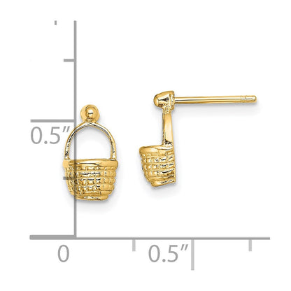 14K Gelbgold Mini Korb Flach Rückseite Ohrstecker