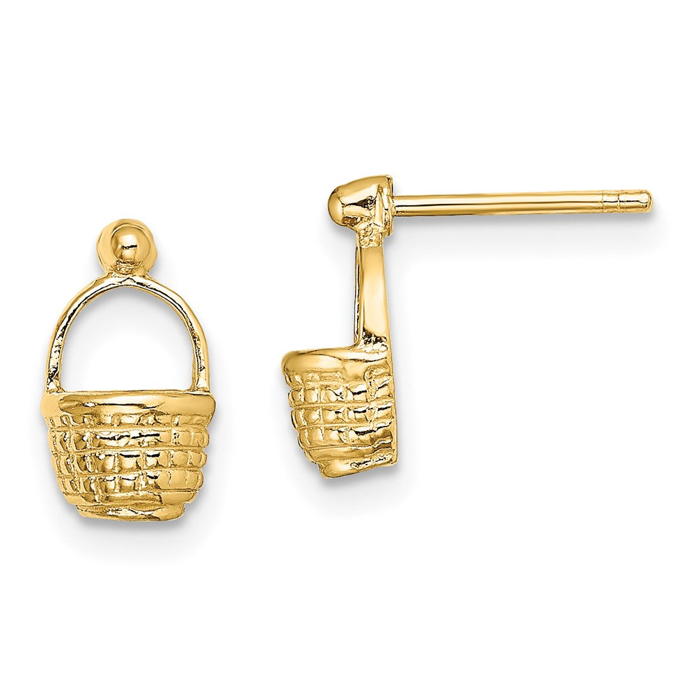 14K Gelbgold Mini Korb Flach Rückseite Ohrstecker
