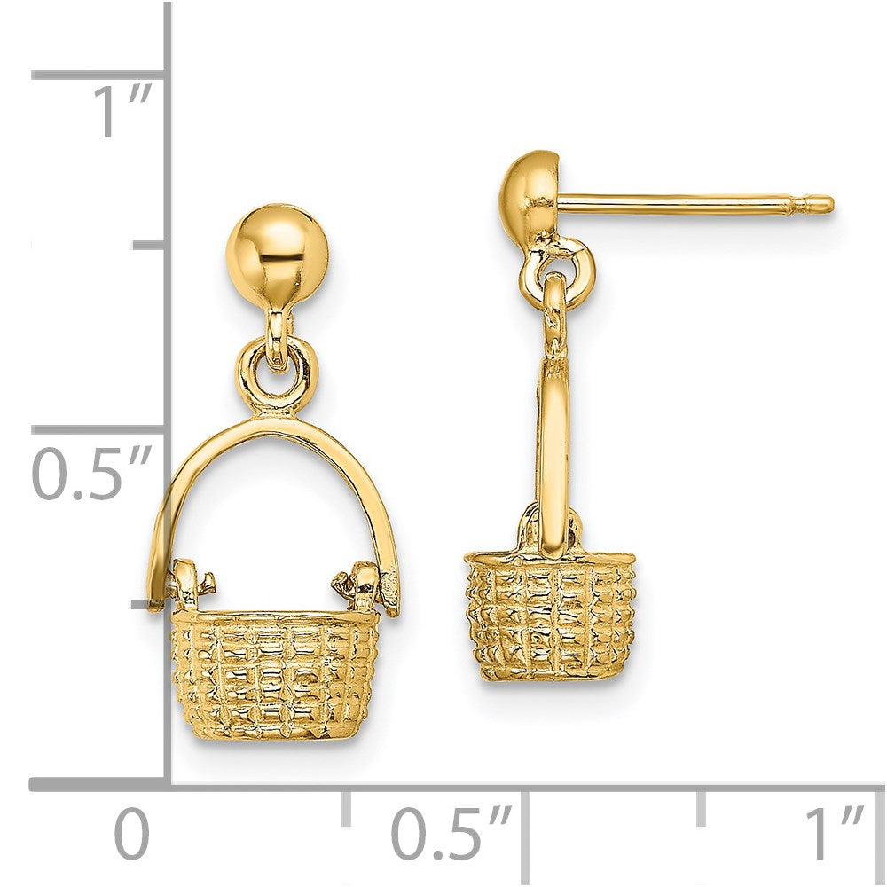 14K Gelbgold 3-d Korb / Beweglich Handle Ohrhänger