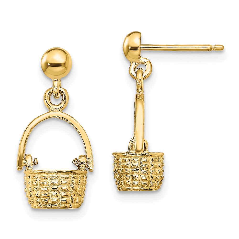 14K Gelbgold 3-d Korb / Beweglich Handle Ohrhänger