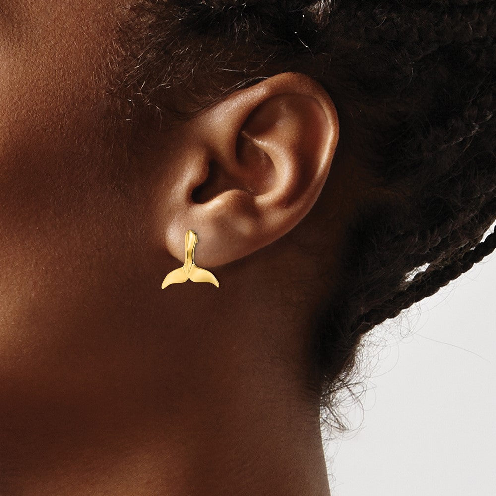 14K Gelbgold 2-d Wal Schwanz Ohrstecker