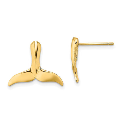 14K Gelbgold 2-d Wal Schwanz Ohrstecker
