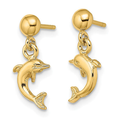 14K Gelbgold Mini Springend Delfin Ohrhänger
