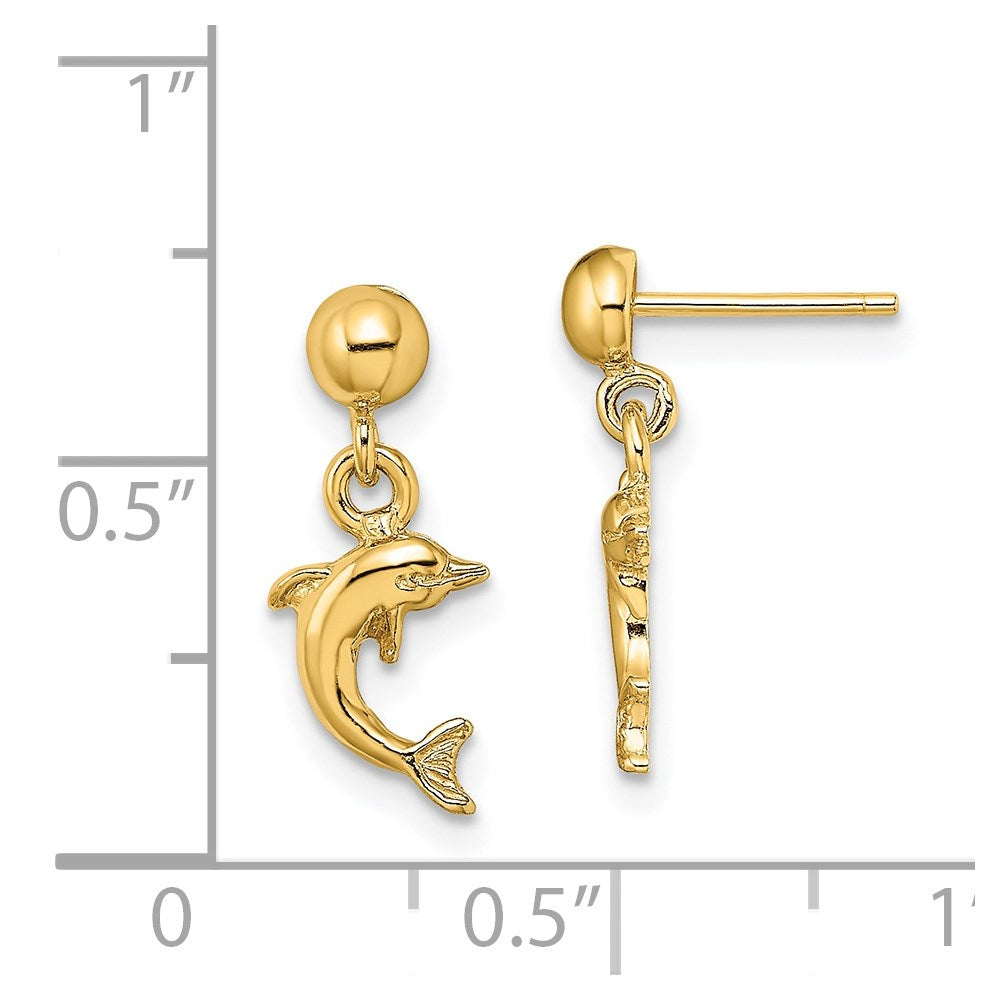 14K Gelbgold Mini Springend Delfin Ohrhänger