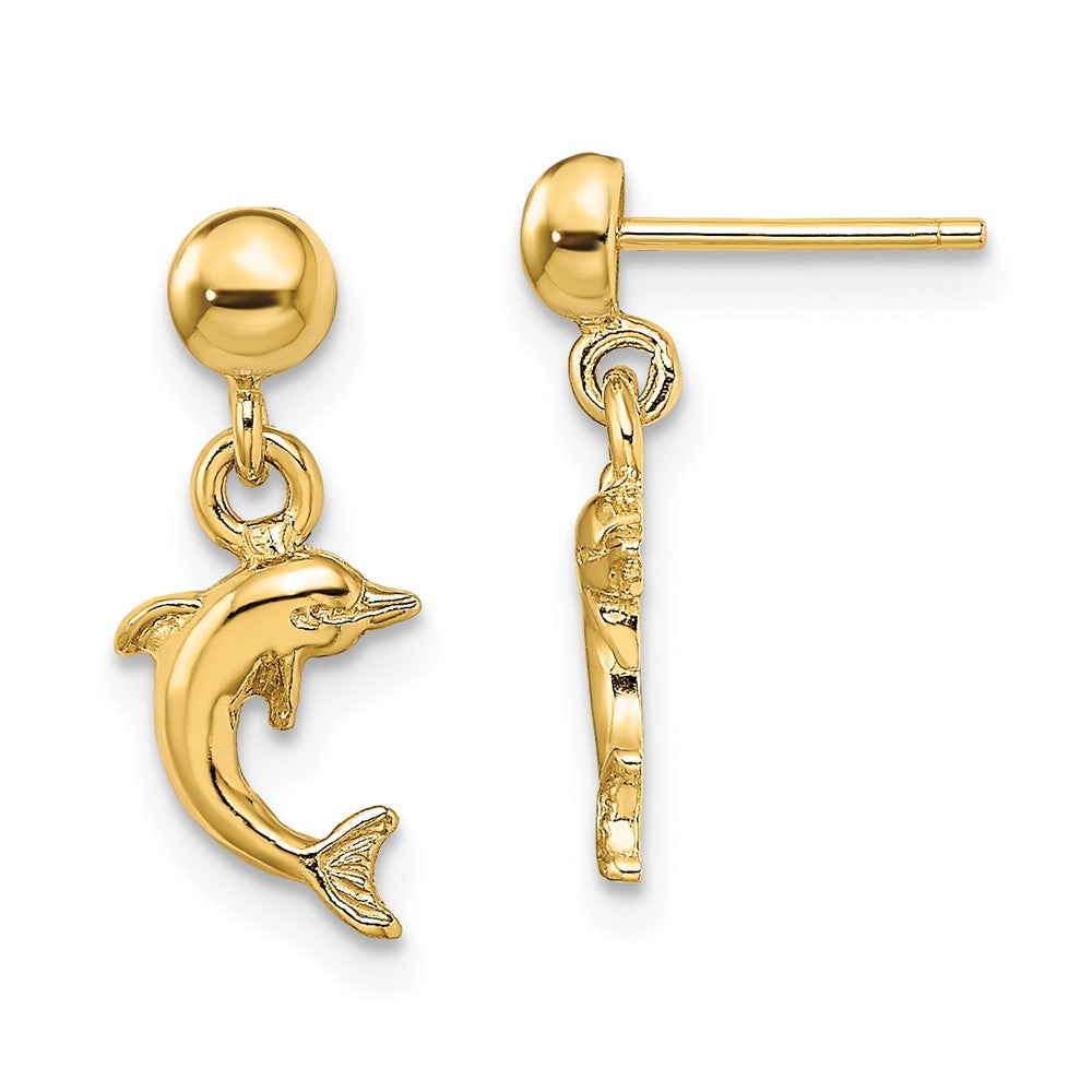 14K Gelbgold Mini Springend Delfin Ohrhänger