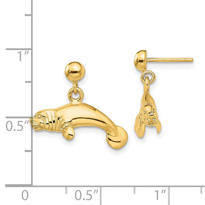 14K Gelbgold 3-d Poliert Manatee Ohrhänger
