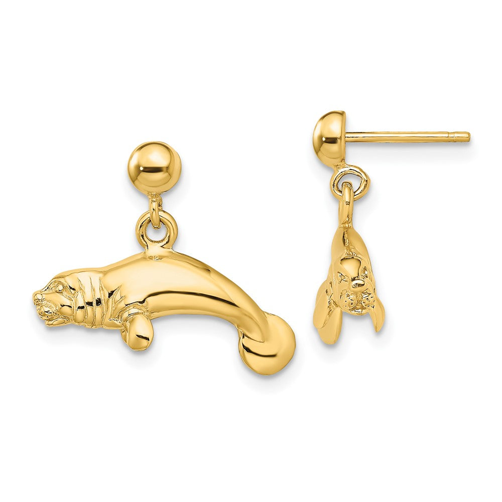 14K Gelbgold 3-d Poliert Manatee Ohrhänger