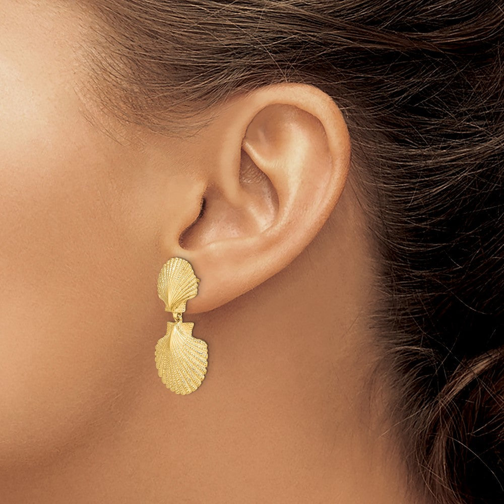 14K Gelbgold Doppelt Muschel Ohrhänger