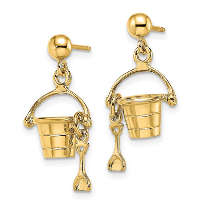 14K Gelbgold 3-d Beach Bucket mit Shovel Ohrhänger