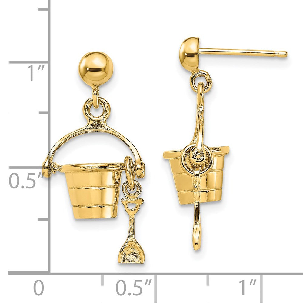 14K Gelbgold 3-d Beach Bucket mit Shovel Ohrhänger
