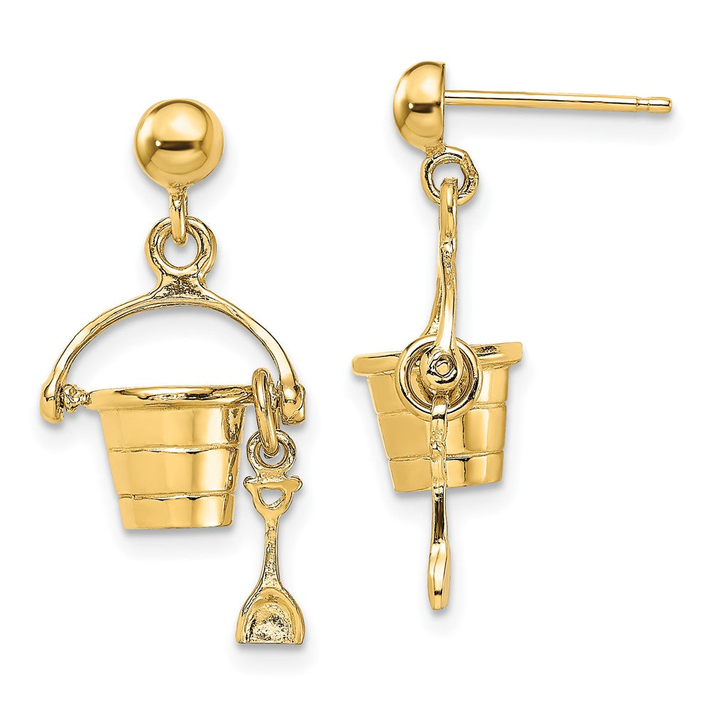 14K Gelbgold 3-d Beach Bucket mit Shovel Ohrhänger