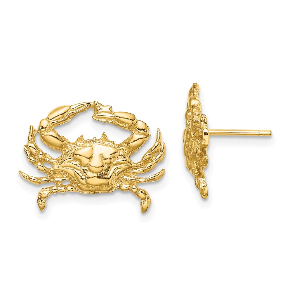 14K Gelbgold 2-d Blau Krabbe Ohrstecker