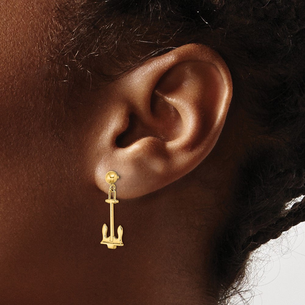 14K Gelbgold Poliert Navy Anker Ohrhänger