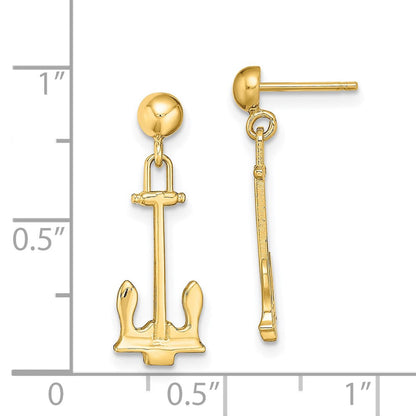 14K Gelbgold Poliert Navy Anker Ohrhänger
