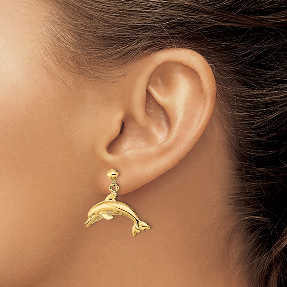 14K Gelbgold Springend Delfin Ohrhänger
