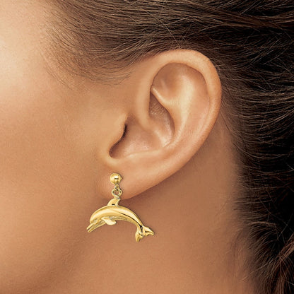 14K Gelbgold Springend Delfin Ohrhänger