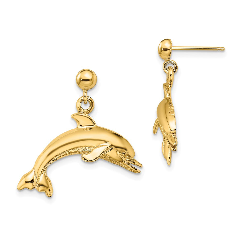 14K Gelbgold Springend Delfin Ohrhänger