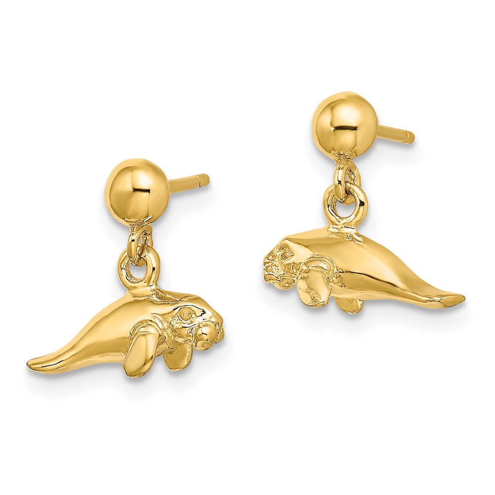 14K Gelbgold 3-d Poliert Mini Manatee Ohrhänger