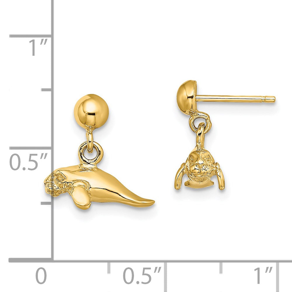 14K Gelbgold 3-d Poliert Mini Manatee Ohrhänger