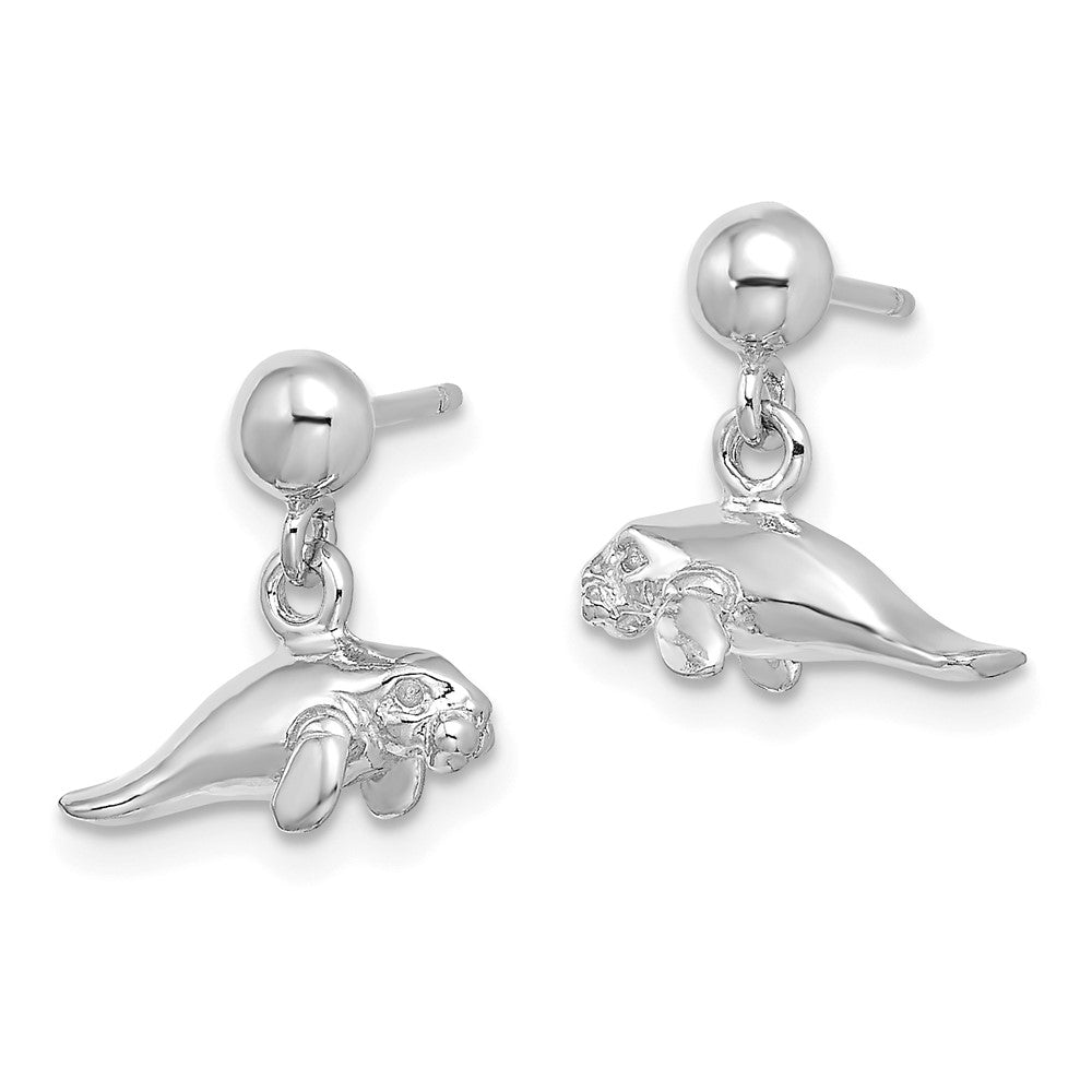 14K Weißgold 3-d Poliert Mini Manatee Ohrhänger