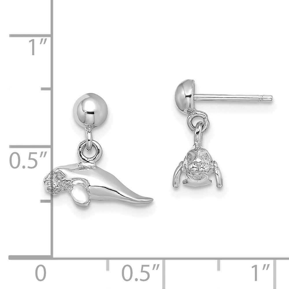 14K Weißgold 3-d Poliert Mini Manatee Ohrhänger