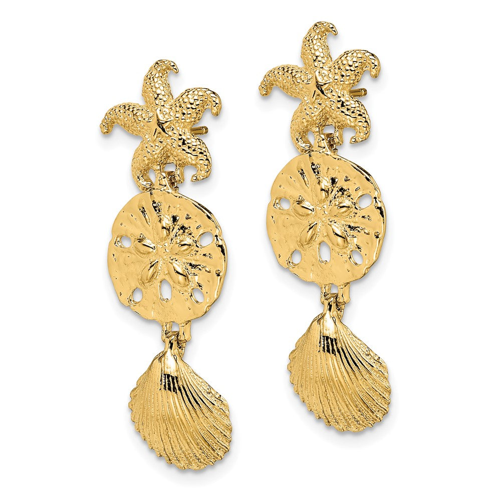 14K Gelbgold Diamantiert Seestern, Muschel,sand Dollar Ohrhänger