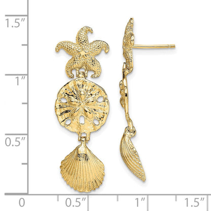 14K Gelbgold Diamantiert Seestern, Muschel,sand Dollar Ohrhänger