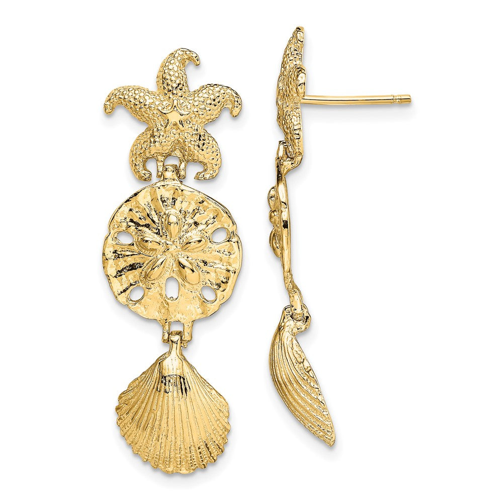 14K Gelbgold Diamantiert Seestern, Muschel,sand Dollar Ohrhänger