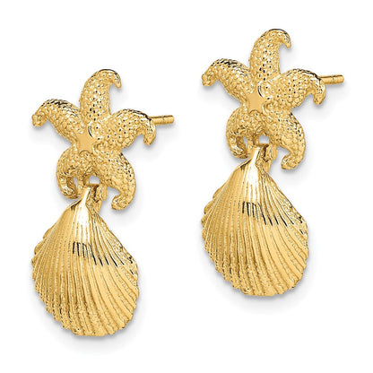 14K Gelbgold Seestern /scallop Muschel Ohrhänger