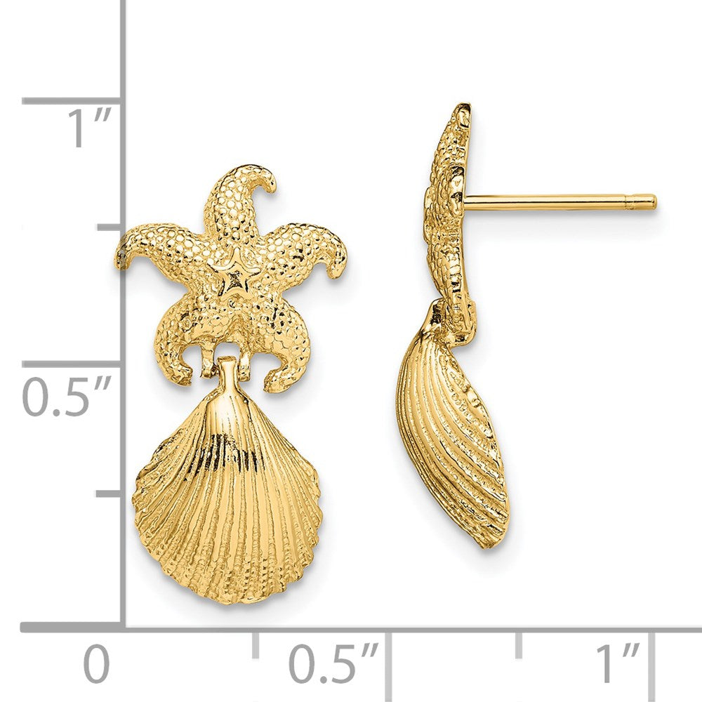 14K Gelbgold Seestern /scallop Muschel Ohrhänger