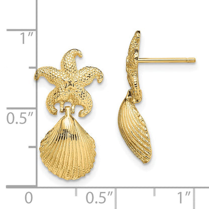 14K Gelbgold Seestern /scallop Muschel Ohrhänger
