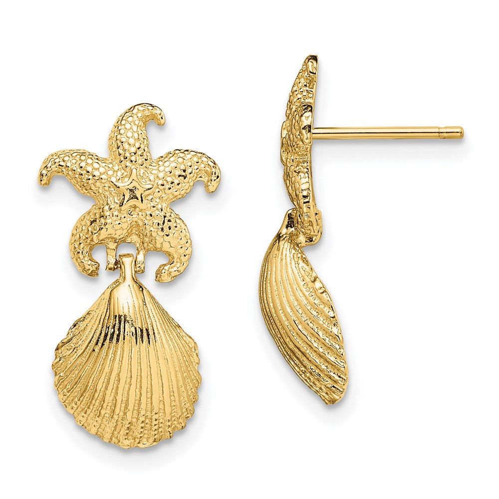 14K Gelbgold Seestern /scallop Muschel Ohrhänger