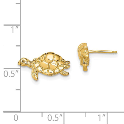 14K Gelbgold Poliert Swimming Meer Schildkröte Ohrstecker