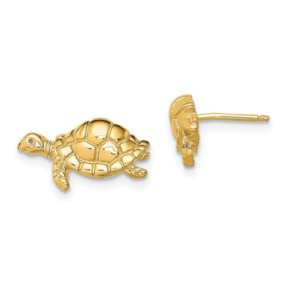 14K Gelbgold Poliert Swimming Meer Schildkröte Ohrstecker