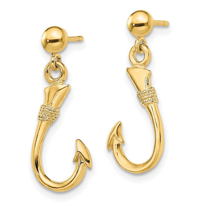 14K Gelbgold 3-d Fisch Haken Ohrhänger