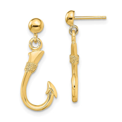 14K Gelbgold 3-d Fisch Haken Ohrhänger