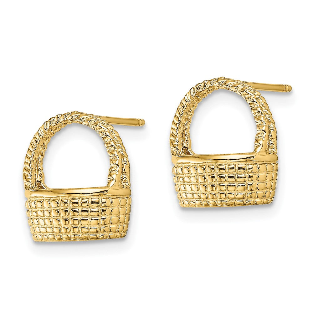 14K Gelbgold Korb Flach Rückseite Ohrstecker
