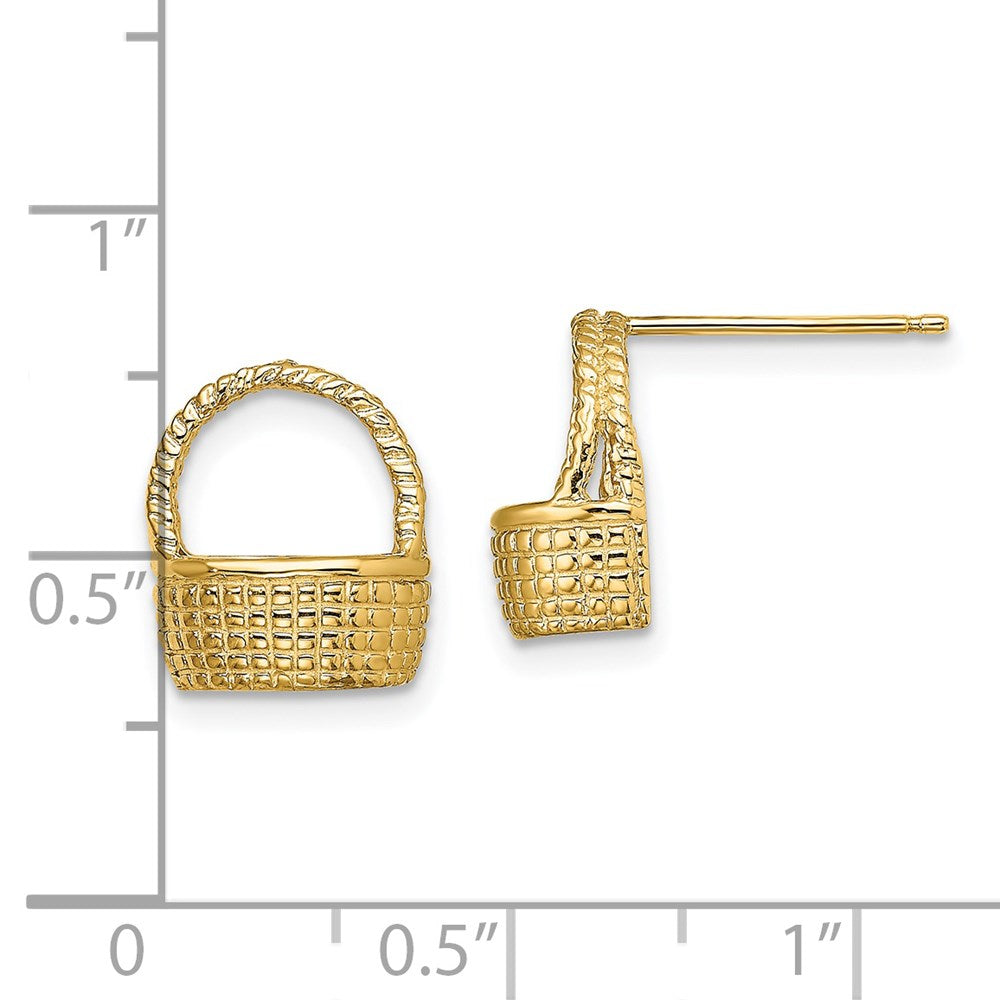 14K Gelbgold Korb Flach Rückseite Ohrstecker