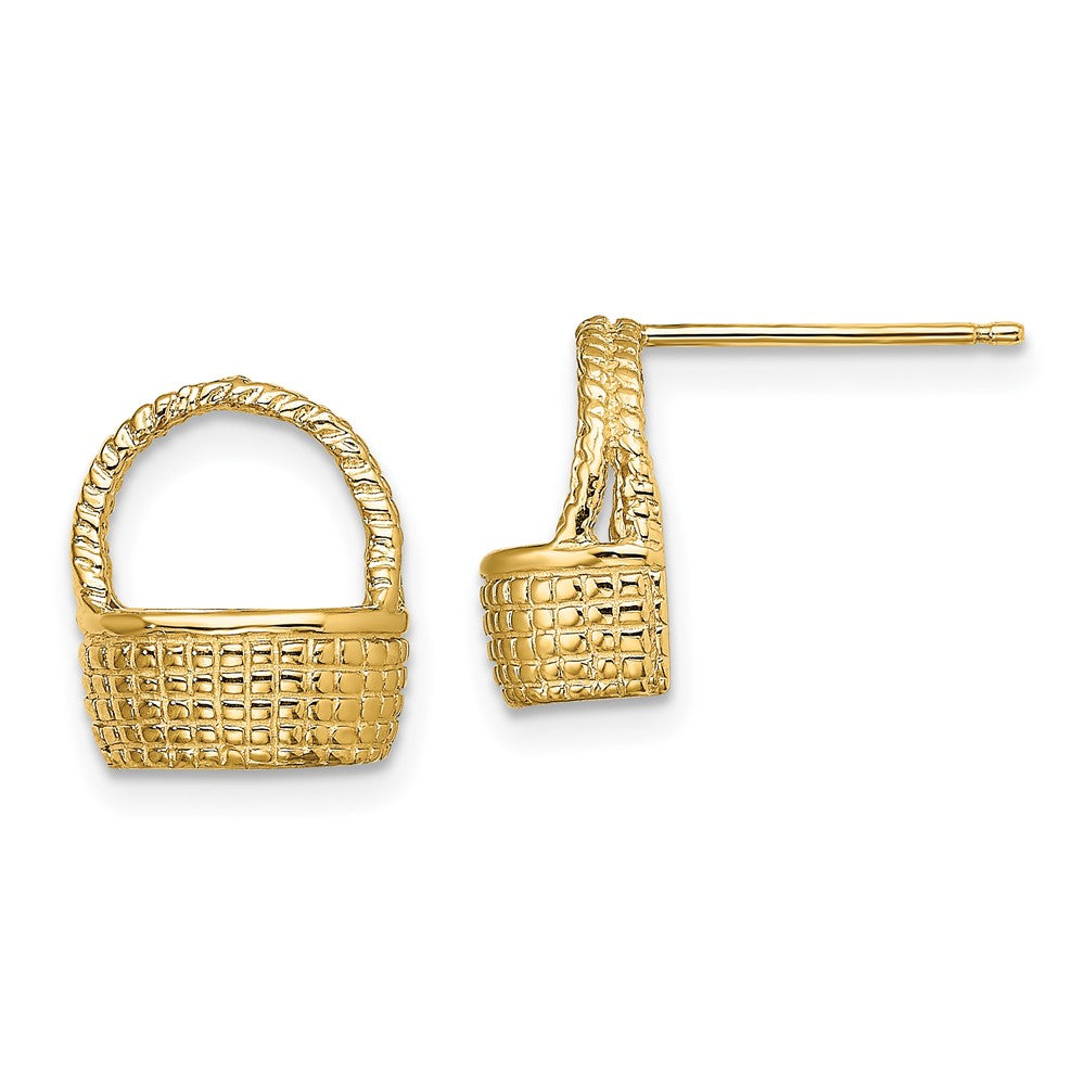 14K Gelbgold Korb Flach Rückseite Ohrstecker