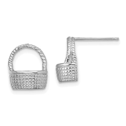 14K Weißgold Korb Flach Rückseite Ohrstecker